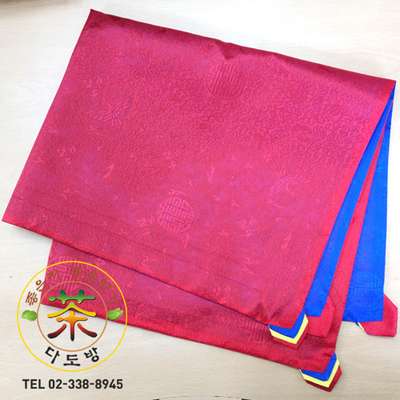 Premium Silk Blue and Red Tea Table Mat (Large) / Educational Tea Ceremony Class Tea Mat