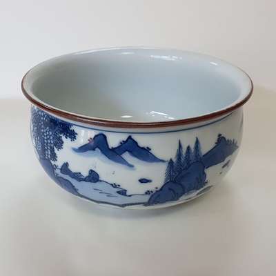 Antique Blue and White Ceramic Brush Washer