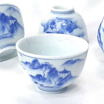 Blue and White Porcelain Landscape Tea Cup 1pc Pu-erh Tea Brewing Cup