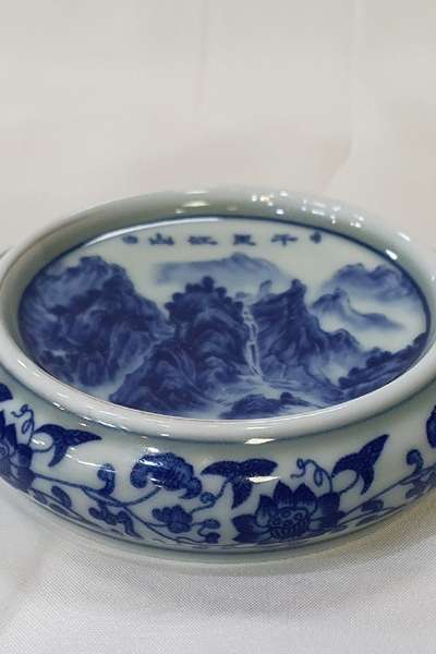 茶壺蓋置 青花瀑布