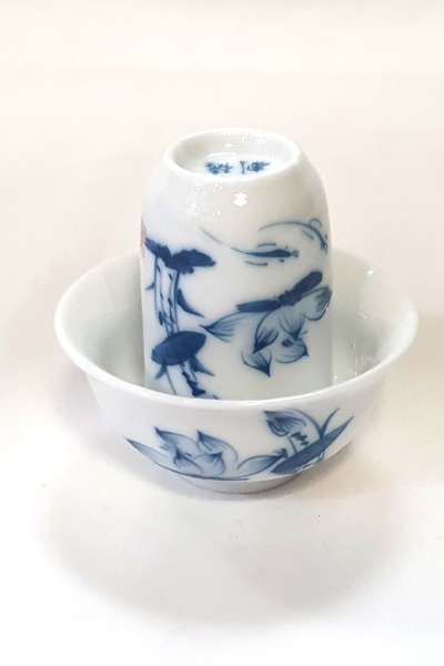 文香杯セット(文杯1 香杯1) 青花白磁 蓮文様