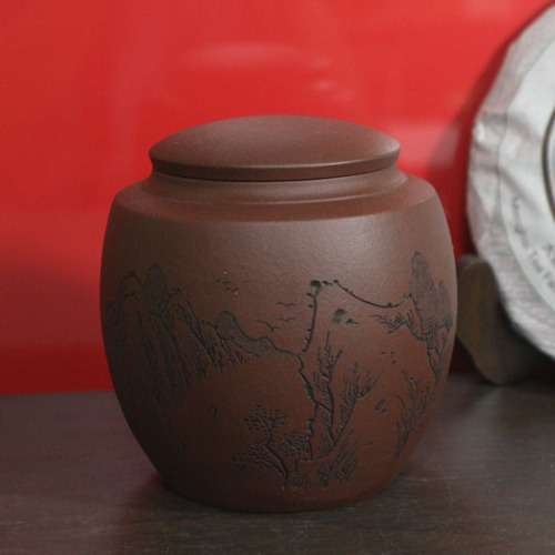 Zisha Tea Canister (Double-Walled) Size 4 Landscape Painting / Tea Container / Tea Storage Jar