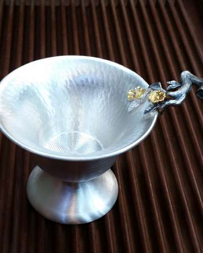 銀製茶漉し(梅花ハンドル)+銀製茶漉し受皿 セット