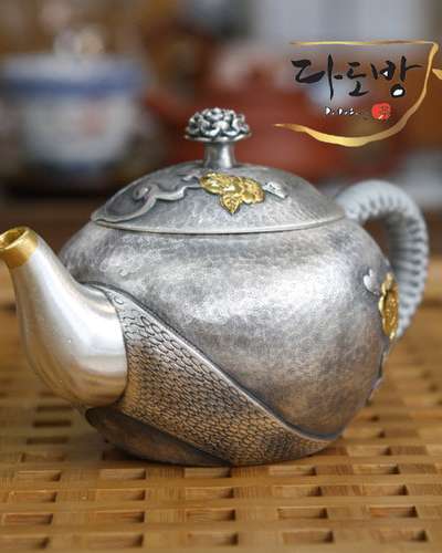 変色防止加工シルバー急須-茶花高級ギフトセット