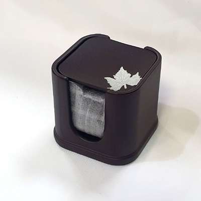 Wooden Tea Cup Coasters Square Leaf Pattern 6-Piece Set with Case
