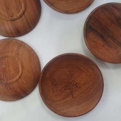 Rosewood Tea Cup Coaster Round Wood Natural Log Green Tea Coaster Lotus Carving 1 Piece