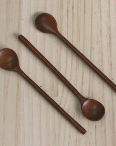 漆塗りナツメの木 ティースプーン 1個 - 丸形