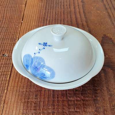 Dasik Container (Medium) Blue Flower / Plate + Lid Set
