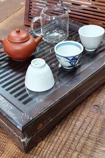 Lacquered Drawer-Style Bamboo Lattice Tea Tray Black 370 Pu-erh Tea Board