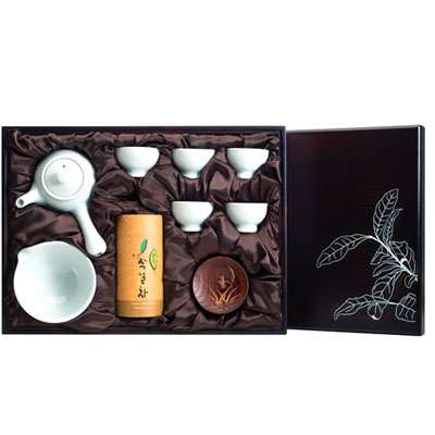Green Tea 5-Person Tea Set with Wooden Box