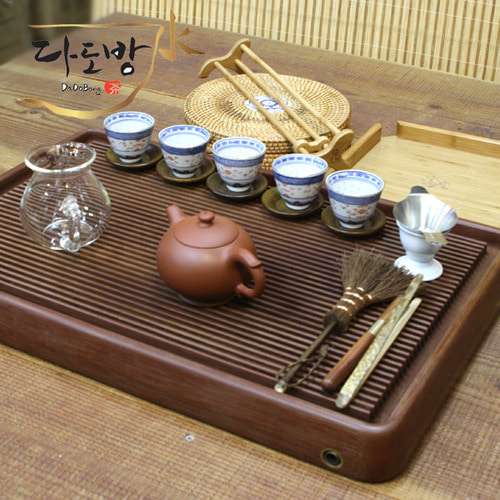Yixing Teaware Set for 5 People - Xin No. 16 Pot, 40×60cm Wooden Tea Tray, Yixing Teacups