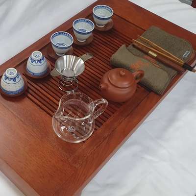 Pu-erh Tea Ceremony Set 2024-05: Solid Wood Tea Tray, Yixing Teapot, Tea Cups & Tea Ware