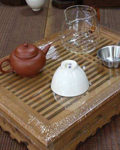 Pu-erh Tea Serving Set for 1-2 People, Shin 5th Edition/Wooden Lattice Tea Tray 370149000/Zisha Teapot and Teacup Tea Ceremony Accessories