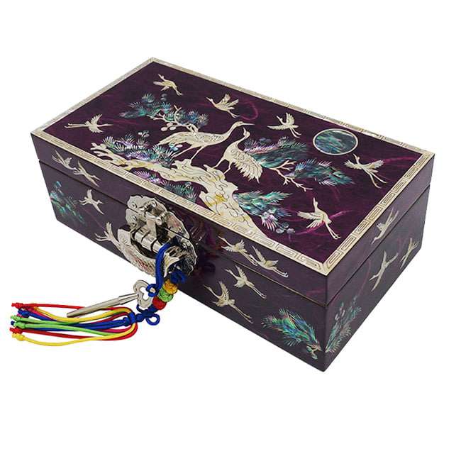 Rectangular Size 7 Single-Tier Mother-of-Pearl Jewelry Box - Crane and Pine Purple