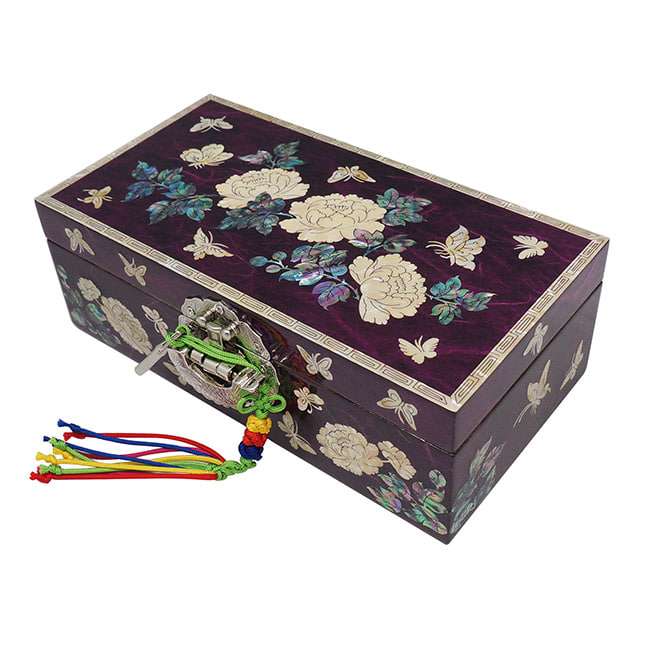 Rectangular Mother-of-Pearl Jewelry Box Size 7 Single Tier - Peony Purple