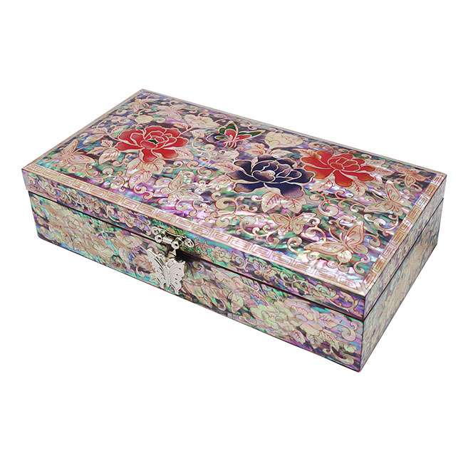 Royal Nacre Single-Tier Jewelry Box - Peony Flower (Red)