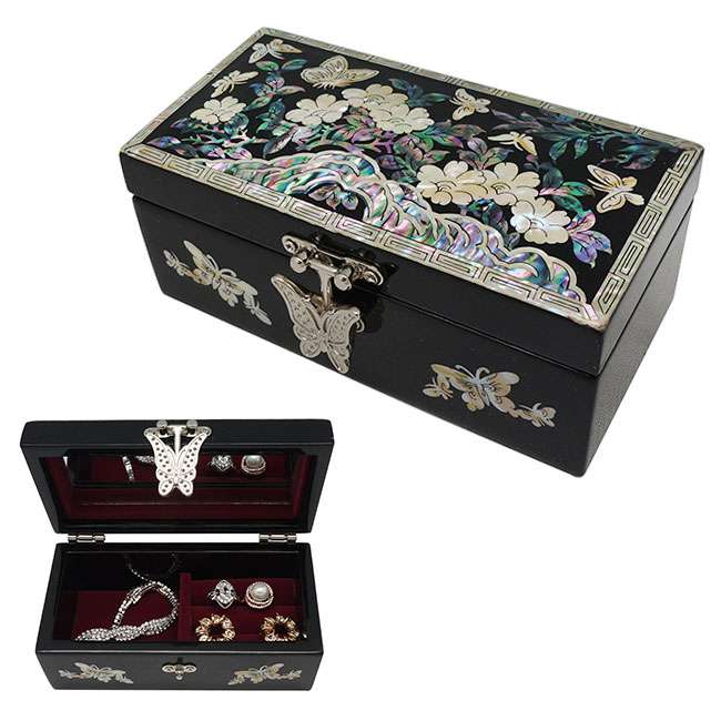 Lacquerware Direct-Rolled Jewelry Box Butterfly Black
