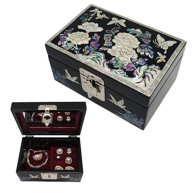 Lacquerware Jewelry Box Large Peony Black