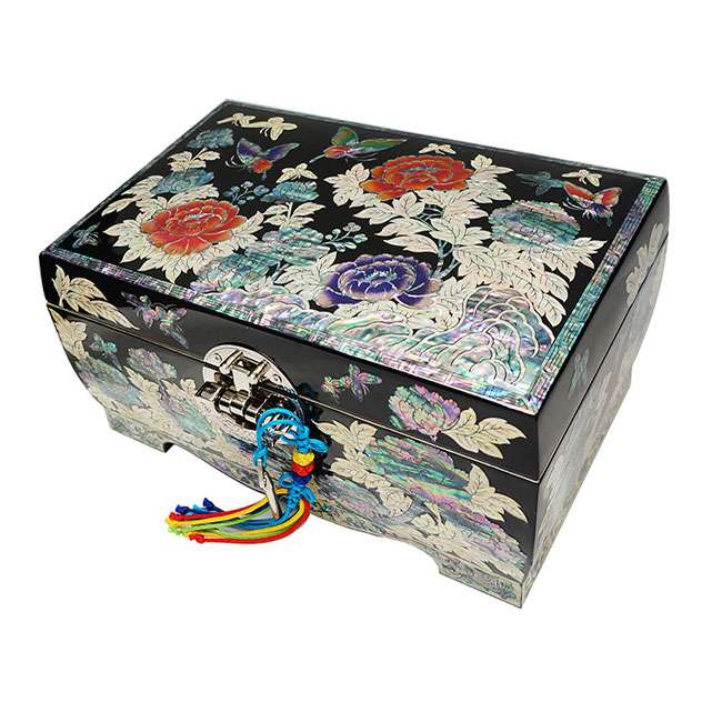 [Openwork] Round Size 8 Two-Tier Jewelry Box - Peony (Black)
