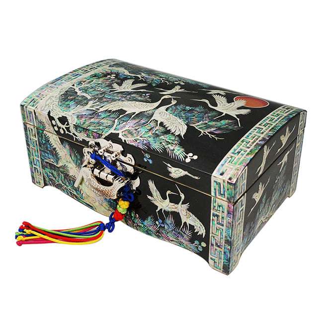 Openwork Two-Tier Jewelry Box No. 7 - Cranes (Black)