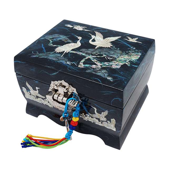 [Hanji] Music Jewelry Box No. 5, 2-Tier - Cranes (Blue)