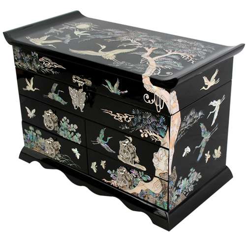 Sunbi 4-Drawer Jewelry Box with Pine and Crane - Black