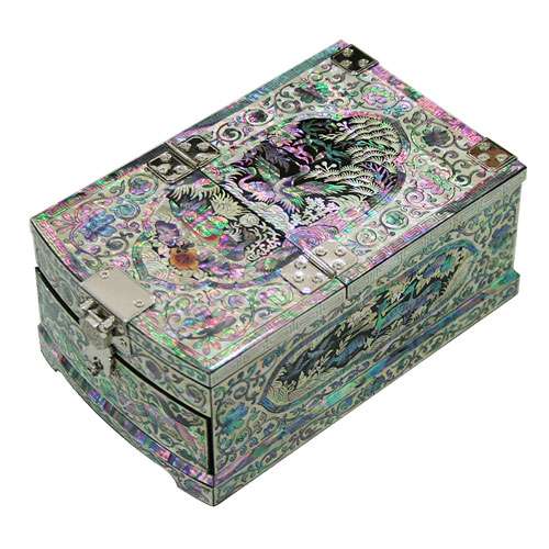 Mother-of-Pearl Mirror Box (Small) - Pine and Crane (Black)