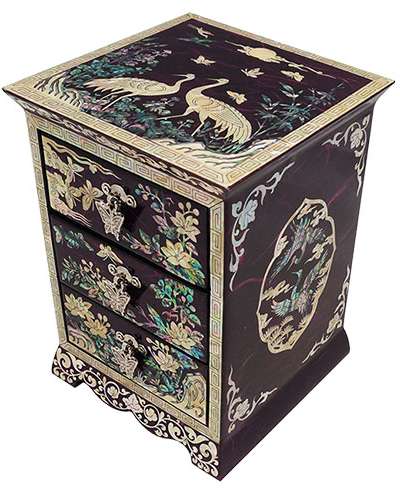 斜線3段引き出し松鶴（宝石箱）