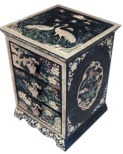 斜線3段引出し松鶴(青)