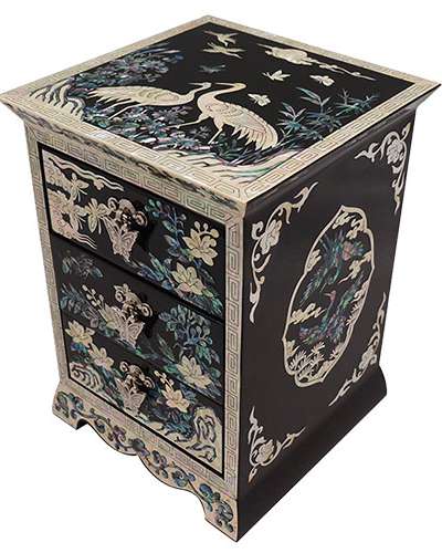 斜線3段引き出し 松鶴(黒)