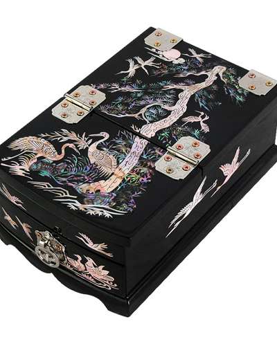 漆器 鏡台 ジュエリーボックス(小)- 松鶴(黒)