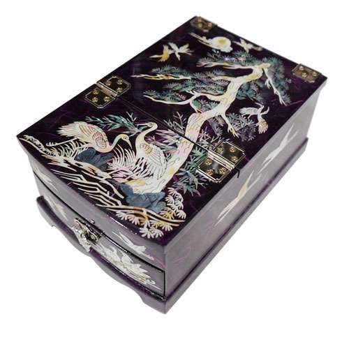 Small Gyeongdae Jewelry Box - Pine and Crane (with Hanji Wrapping Cloth)