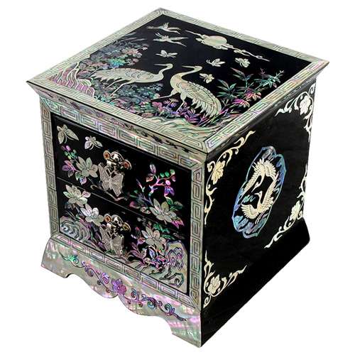 Diagonal Two-Drawer Crane Jewelry Box (Black)