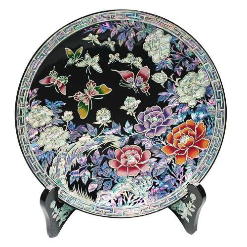Round Wooden Tray Mini Peony Black