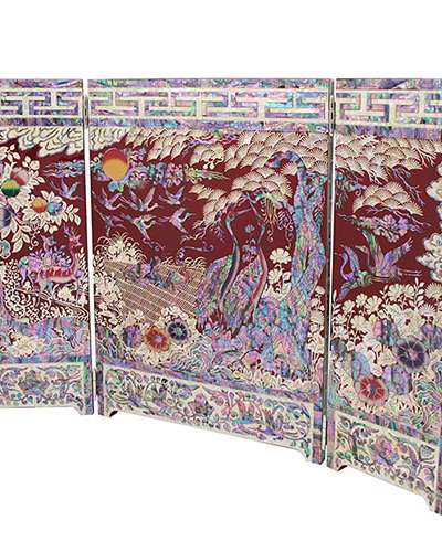 3曲屏風 大 十長色 濃い赤