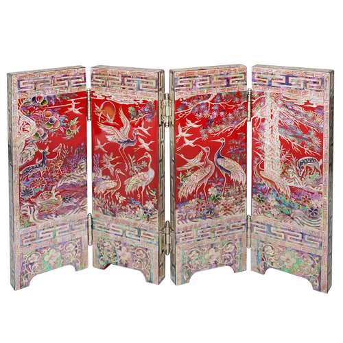 4-Panel Folding Screen Small Ten Symbols Red