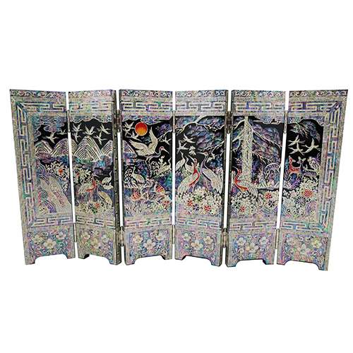 6-Panel Screen with Ten Symbols of Longevity in Black