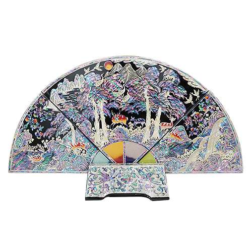 [Cultural Heritage Reproduction] Small Fan Screen - Ten Symbols of Longevity Black