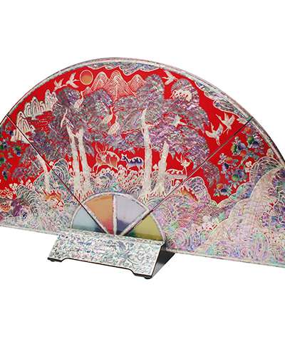 【文化財再現品】扇の屏風 中 十長生 赤