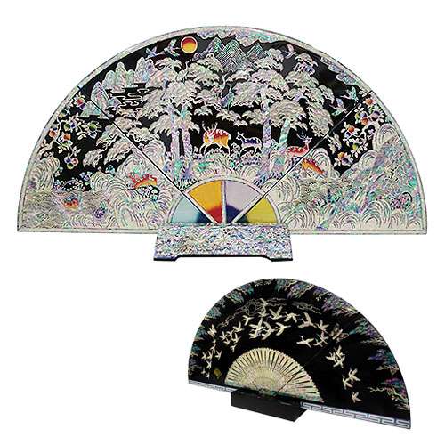 [Cultural Heritage Reproduction] Large Fan Screen - Ten Symbols of Longevity Black