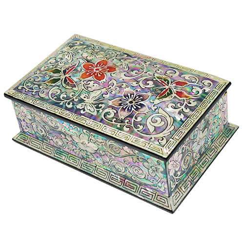 Diagonal Mother-of-Pearl Business Card Holder Butterfly Black