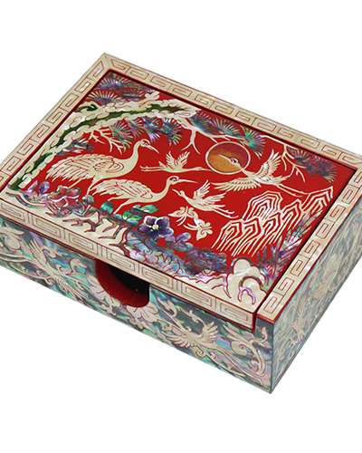 一体型宮廷螺鈿名刺入れ 松鶴1 赤色