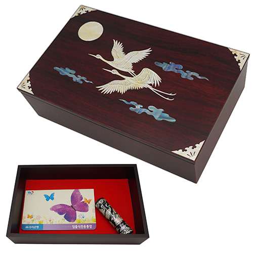 Lacquered Mother-of-Pearl Document Box with Pine and Crane