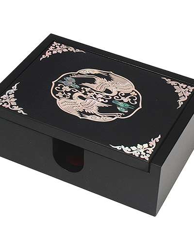 一体型名刺入れ 黒色 胸背松鶴