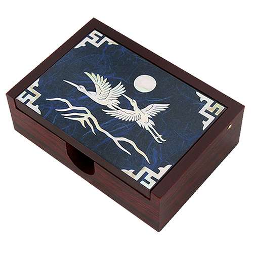 Nacre Lacquerware Hanji Business Card Holder - Pine and Crane, Indigo