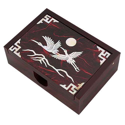 Inlaid Lacquerware Hanji Business Card Holder with Mother-of-Pearl Crane Design in Red