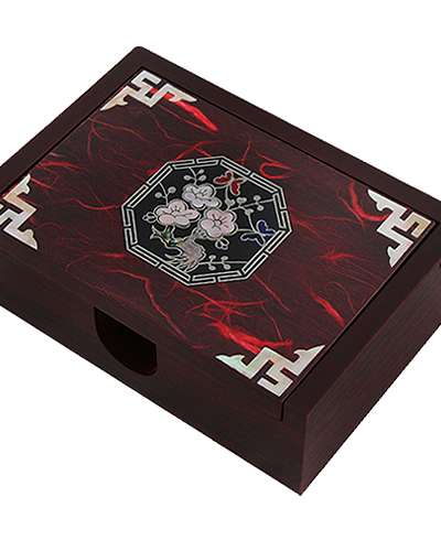 螺鈿漆器 韓紙 名刺入れ 八角梅花 赤