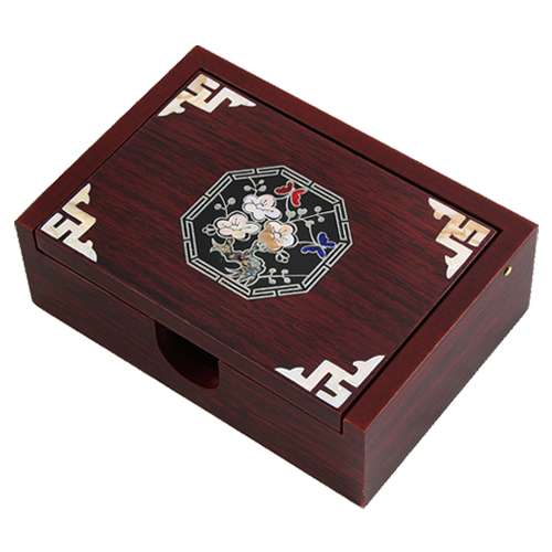 Mother-of-Pearl Inlaid Lacquerware Business Card Box, Octagonal Plum Blossom