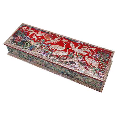 Oblique Composition Crane Design Pencil Case 3 Red