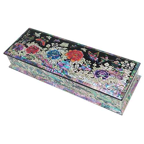 Diagonal Composition Brush Pen Case with Peony and Butterfly, Black